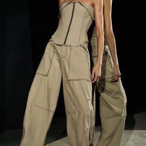 Zara tan linen beige bustier corset and pant set size M